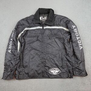 Victory Motorcycles Jacket Mens XL Black Nylon Reflective Full Zip Biker Riding